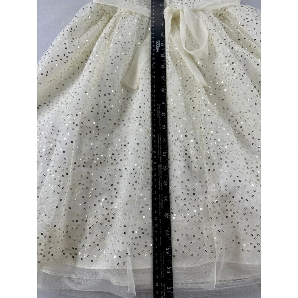 JONA MICHELLE‎ Dress Girls Size 12 Ivory/ White Gold Sequins Bow Holiday EUC